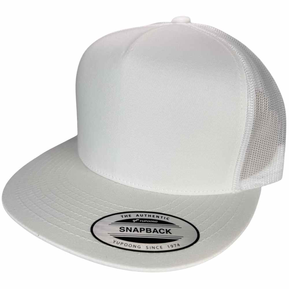 YUPOONG 6006 FLAT BILL - ALL WHITE