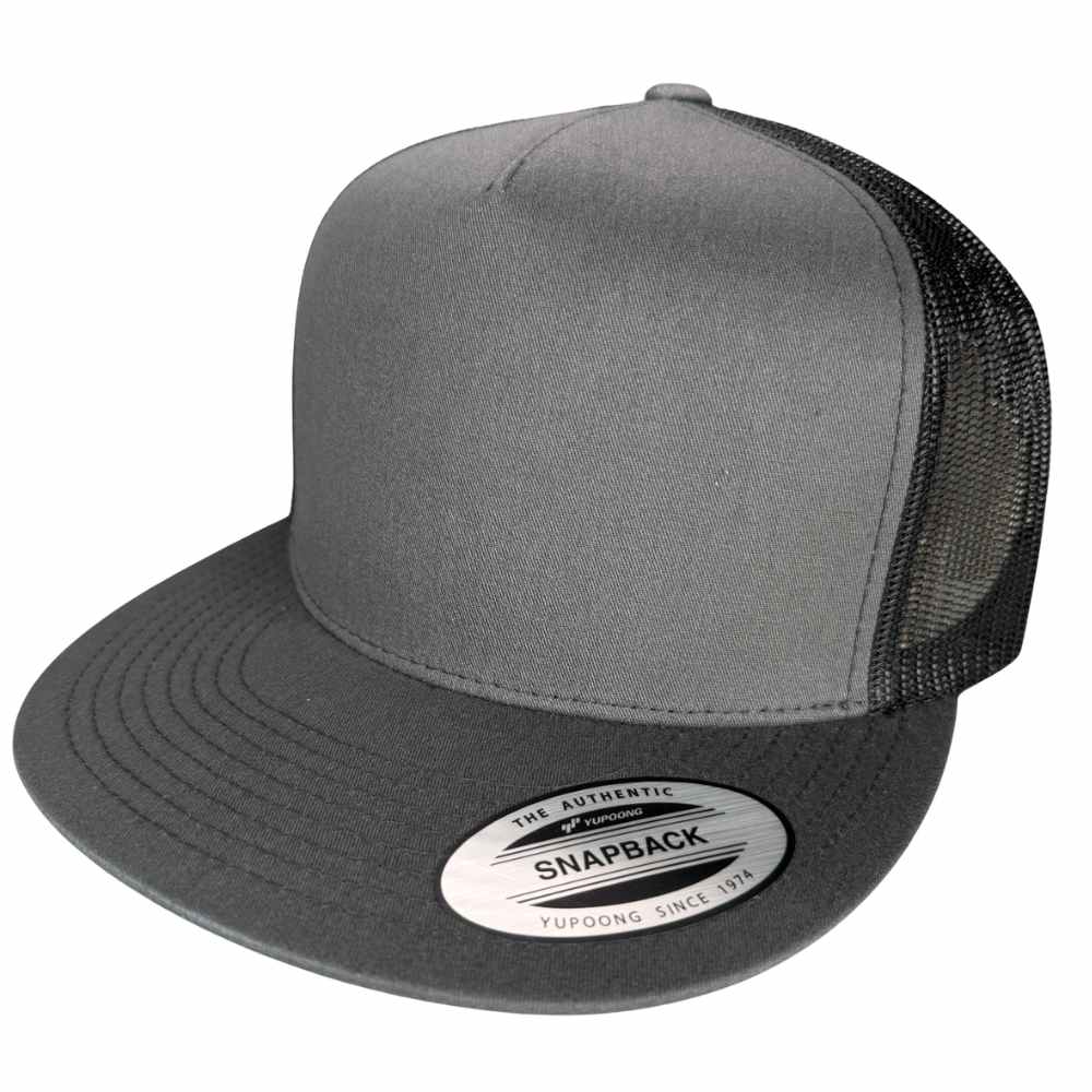 YUPOONG 6006 FLAT BILL - CHARCOAL/BLACK