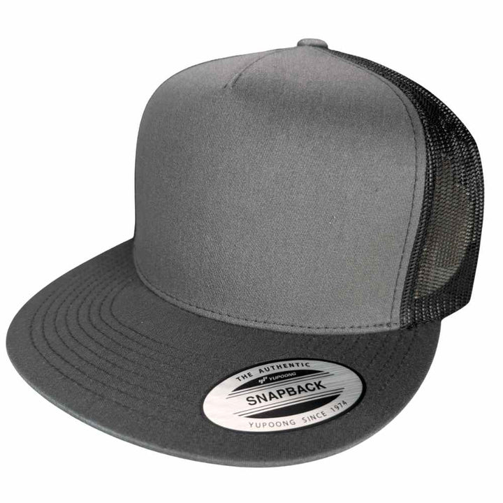 YUPOONG 6006 FLAT BILL - CHARCOAL/BLACK