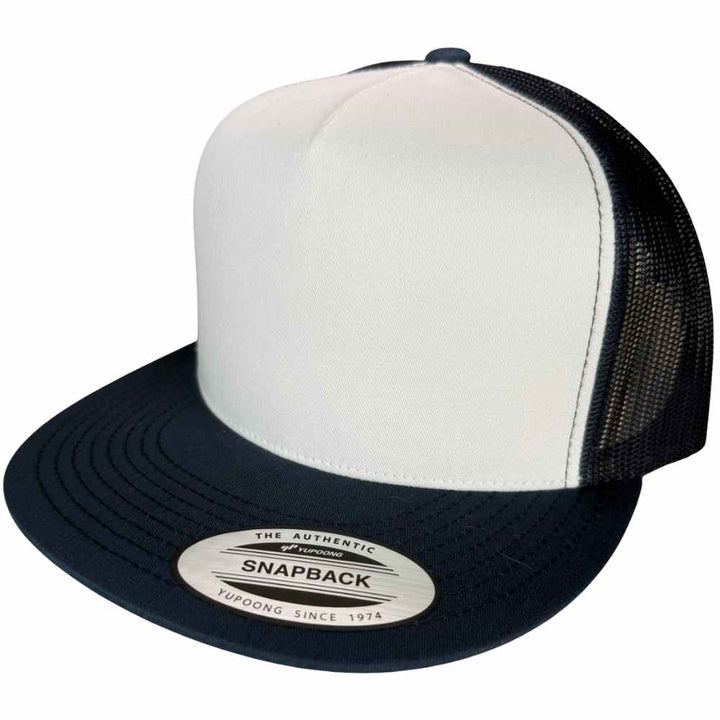 YUPOONG 6006 FLAT BILL - WHITE/BLACK/BLACK