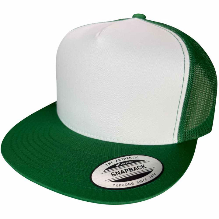 YUPOONG 6006 FLAT BILL - WHITE/KELLY/KELLY