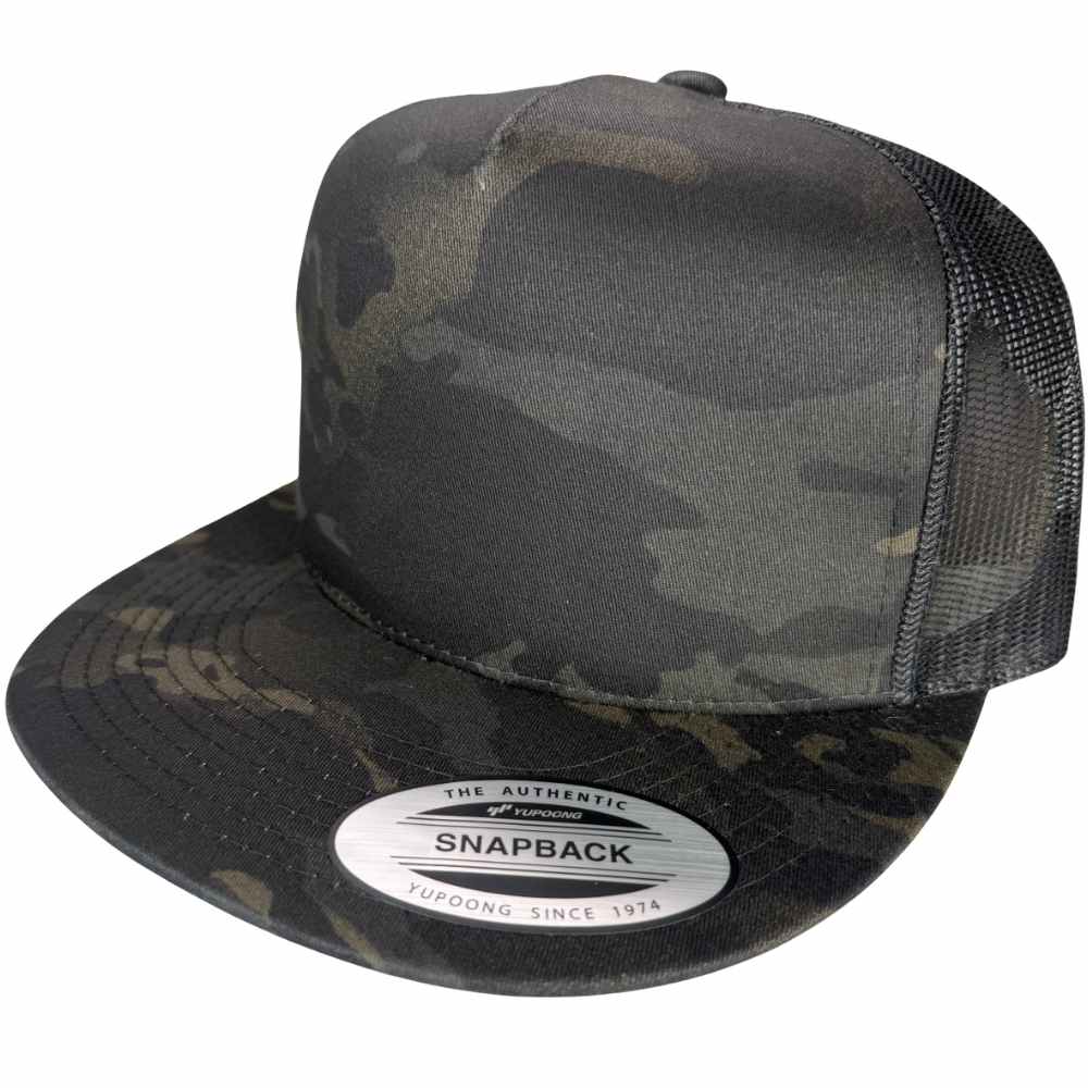 YUPOONG 6006 MULTICAM FLAT BILL - BLACK/BLACK