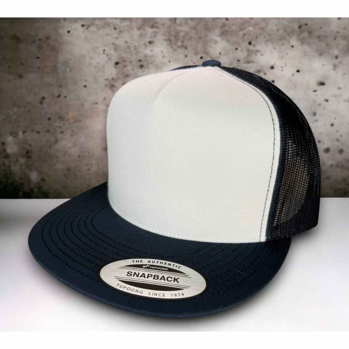 YUPOONG 6006 FLAT BILL - WHITE/BLACK/BLACK